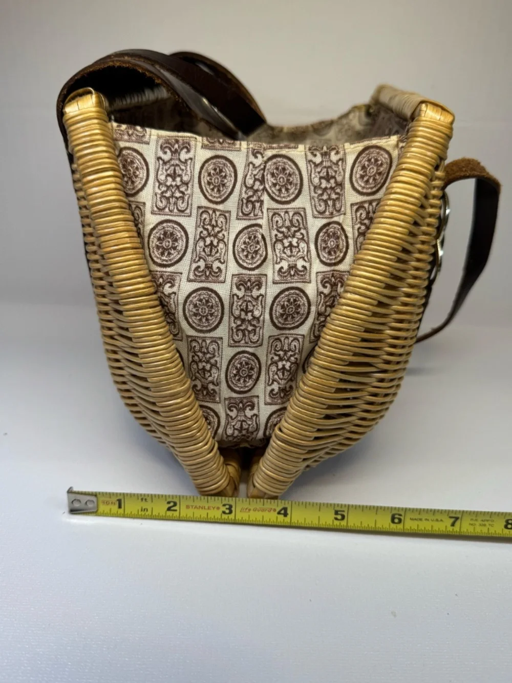 Vintage Mr. Jonas Wicker Basket Handbag Brown Leather Trim Top Handle Purse